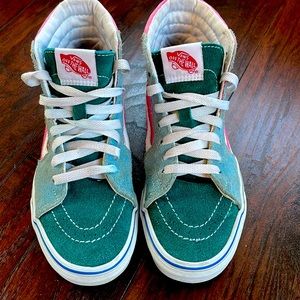 Womens girls vans hi8 sneaker suede bright colors size 5.5 pink teal